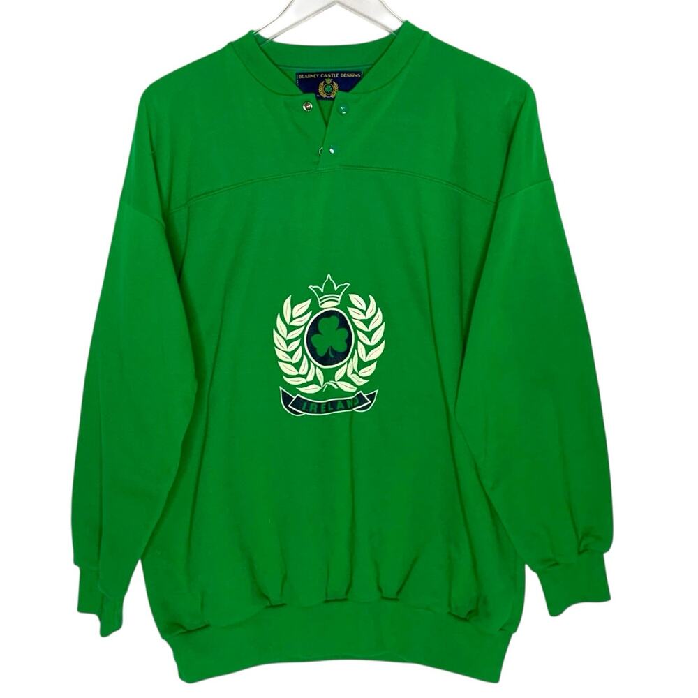 Blarney Castle Designs Pull Over Green Sweatshirt XL Retro Ireland Comfort